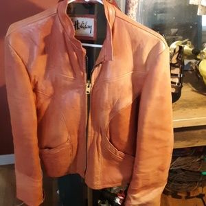 Ladies Vintage Tangerine Leather Coat